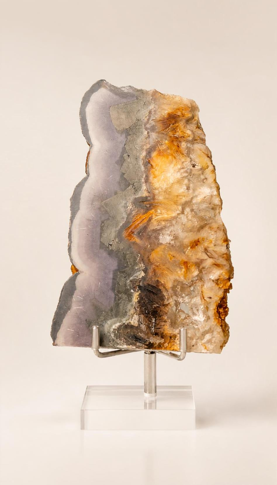 Purple Fluorite, Pyrite, and Quartz – Slab – 246g