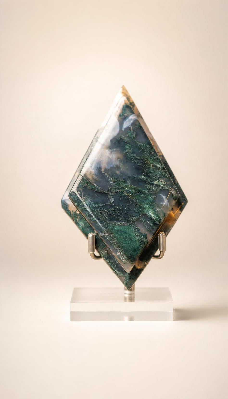 Moss Agate Double Rhombus – Carving – 185g
