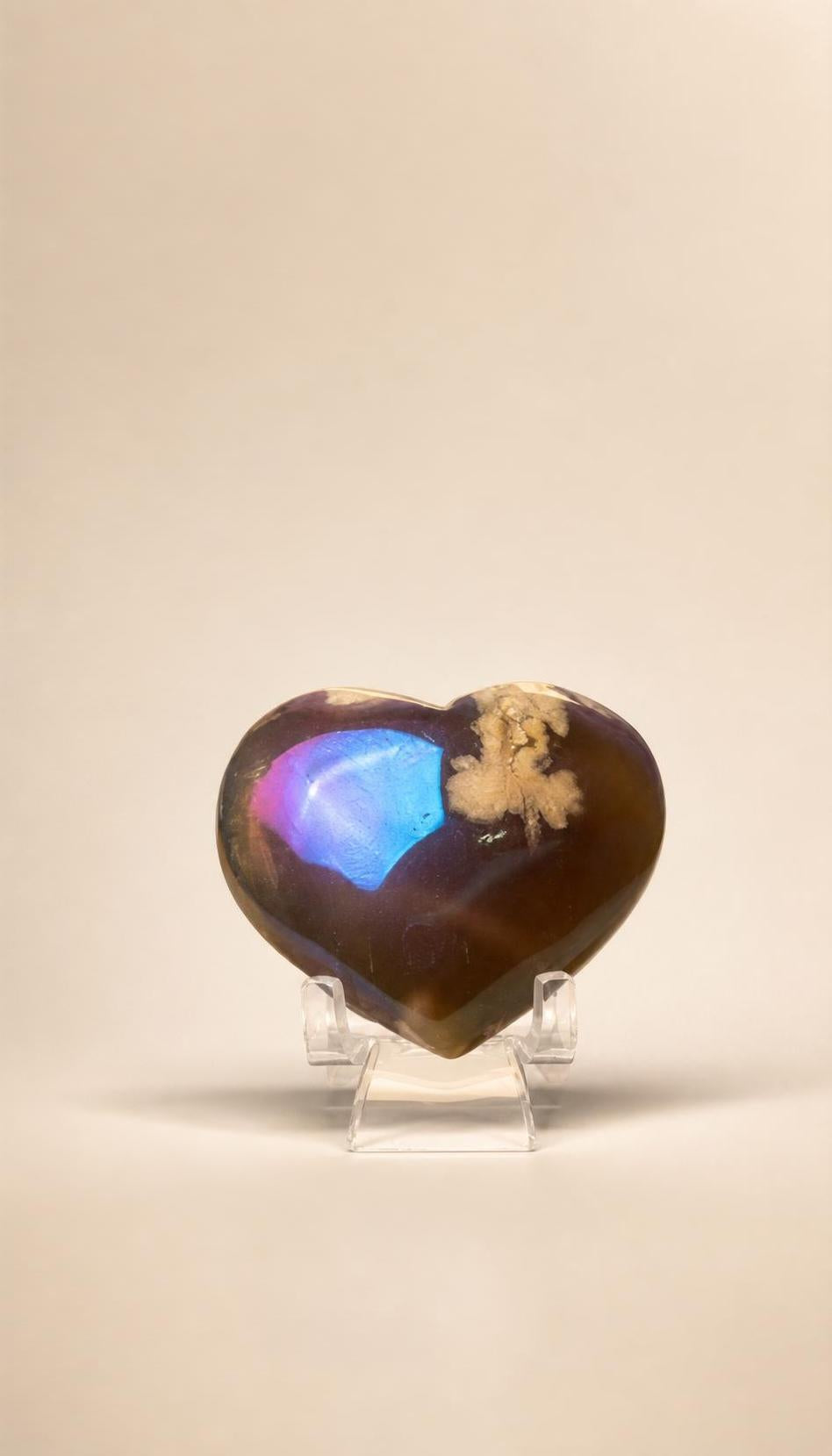 Aura-Treated Sakura Flower Agate – Heart Carving – 55g