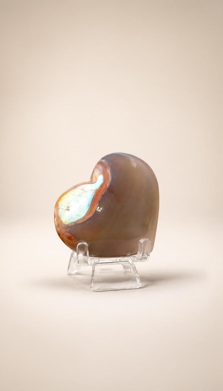 Aura-Treated Sakura Flower Agate – Heart Carving – 51g – 1.5 x 2 Inches