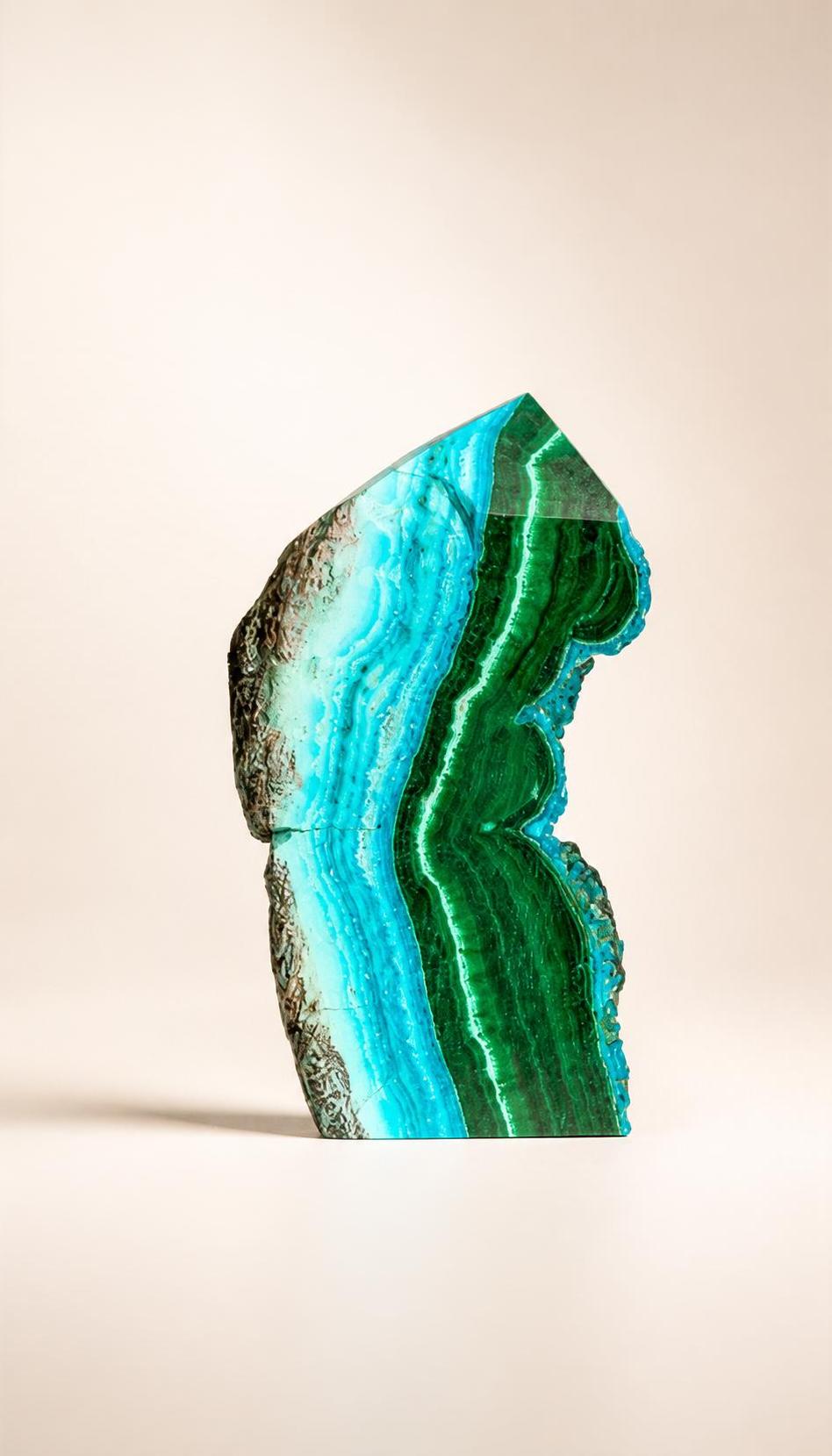 Malachite and Chrysocolla – Raw Sided Point Tower – 70g