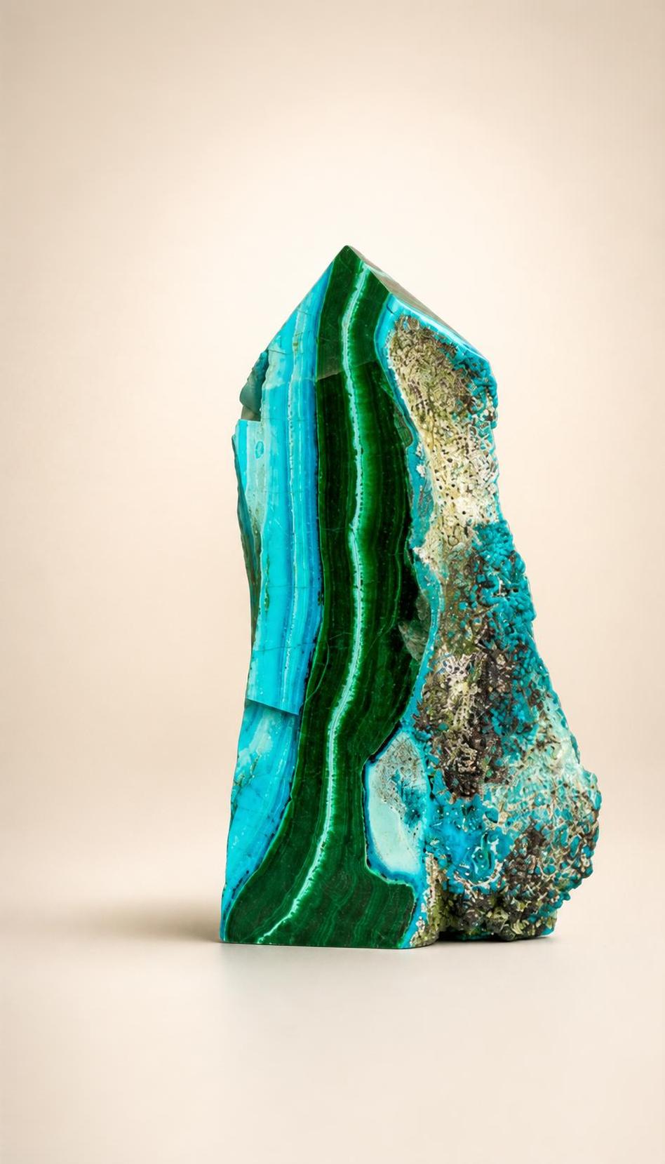 Malachite and Chrysocolla – Raw Sided Point Tower – 84g